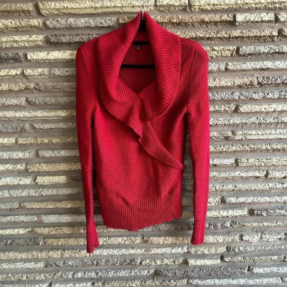 Talbots Red Chunky Knit Oversized Shawl Collar Wrap 100% Cotton Sweater - Picture 1 of 4